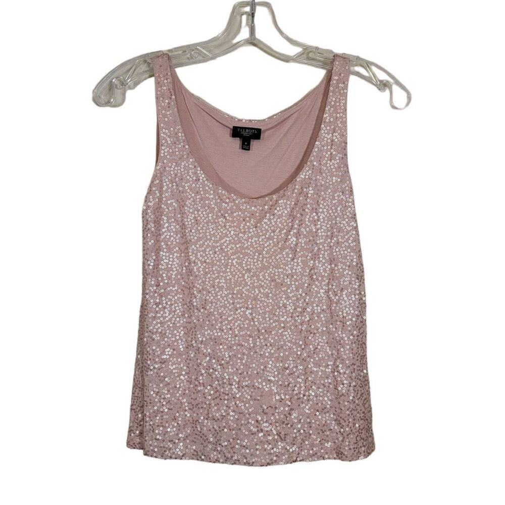 Talbots Petites Sequin Tank Top Scoop Neck Lined Sleeveless Pullover Pink Small